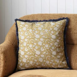 Cotton Block Printed Square Cushions with tassel trim