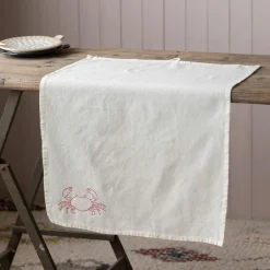 Crab Embroidered Cotton Tea Towel