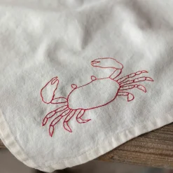Crab Embroidered Cotton Tea Towel