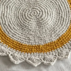 Cream and Mustard Crochet Round Placemat