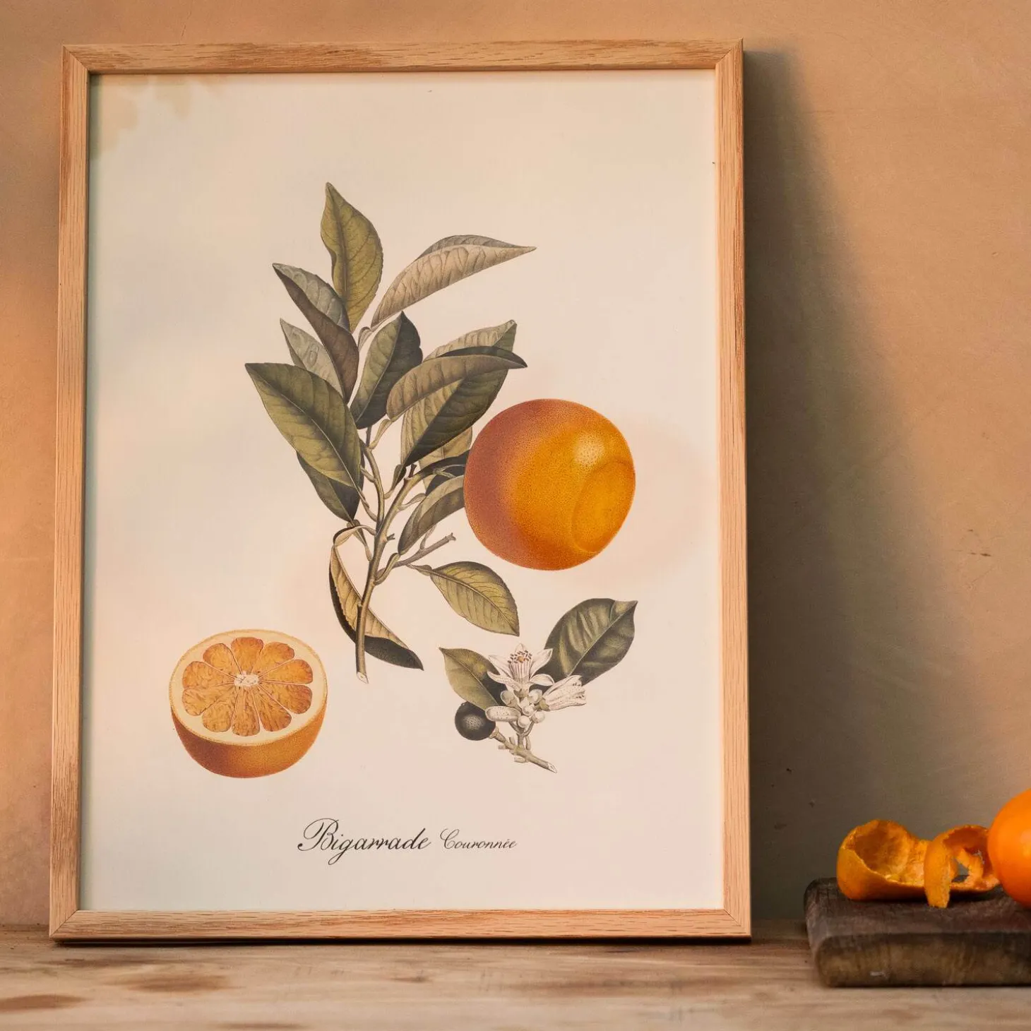 Crowned Bitter Orange Print with Oak Frame