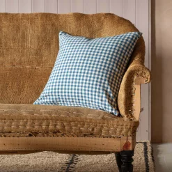Dark Blue Gingham Square Cushion