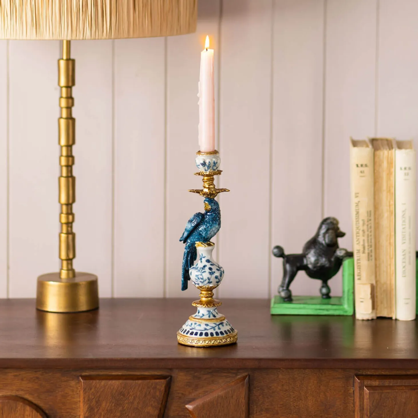 Delft Blue Ceramic Parrot Candle Holder