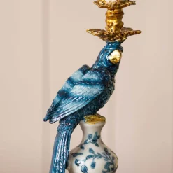 Delft Blue Ceramic Parrot Candle Holder