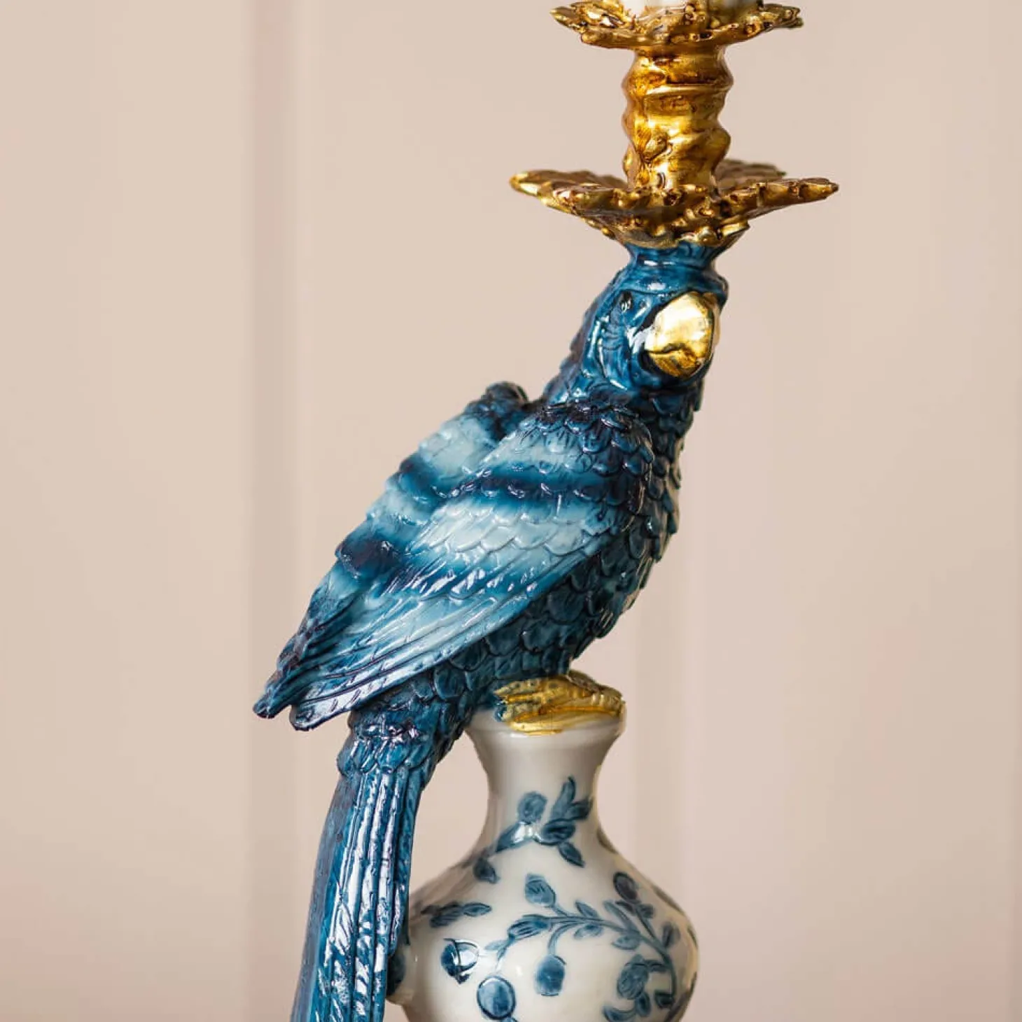 Delft Blue Ceramic Parrot Candle Holder