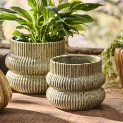 Distressed Green Fluted Plant Pots