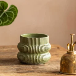 Distressed Green Fluted Plant Pots