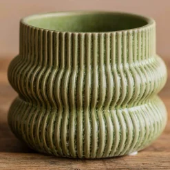 Distressed Green Fluted Plant Pots