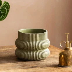 Distressed Green Fluted Plant Pots
