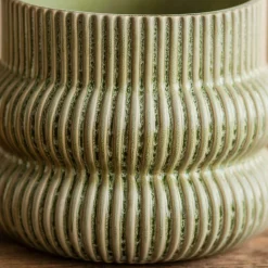 Distressed Green Fluted Plant Pots