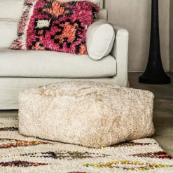 Eggshell Curly Sheepskin Pouffe