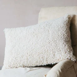 Eggshell Curly Sheepskin Rectangular Cushion