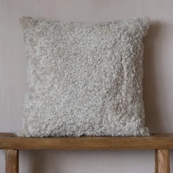 Eggshell Curly Square Sheepskin Cushion