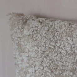 Eggshell Curly Square Sheepskin Cushion