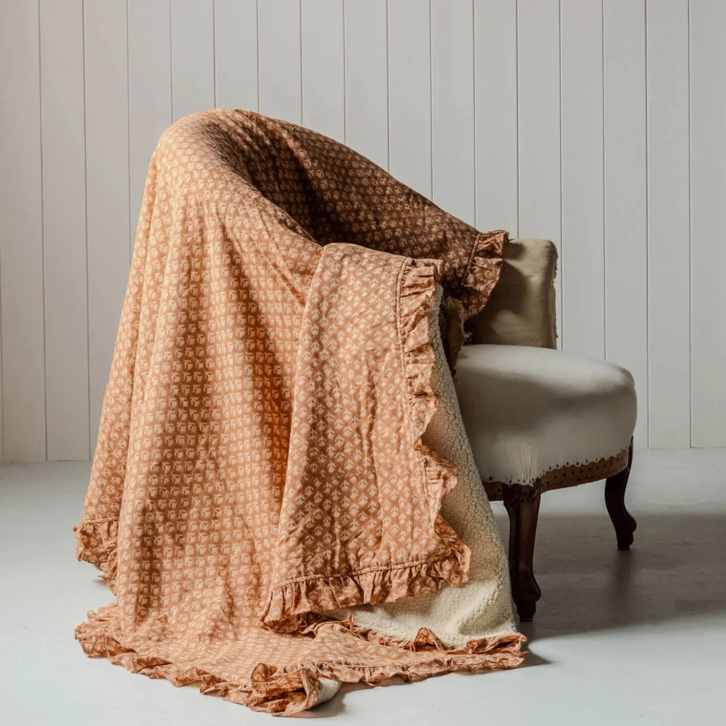 Eliza Floral Block Printed Sherpa Throw
