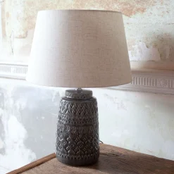 Embossed Ceramic Bedside Lamp with Shade