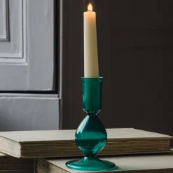 Emerald Glass Candle Holder