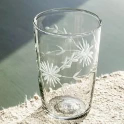 Etched Floral Glass Tumbler