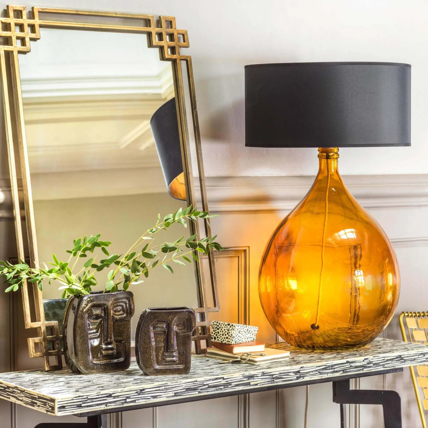Extra Large Round Amber Glass Lamp