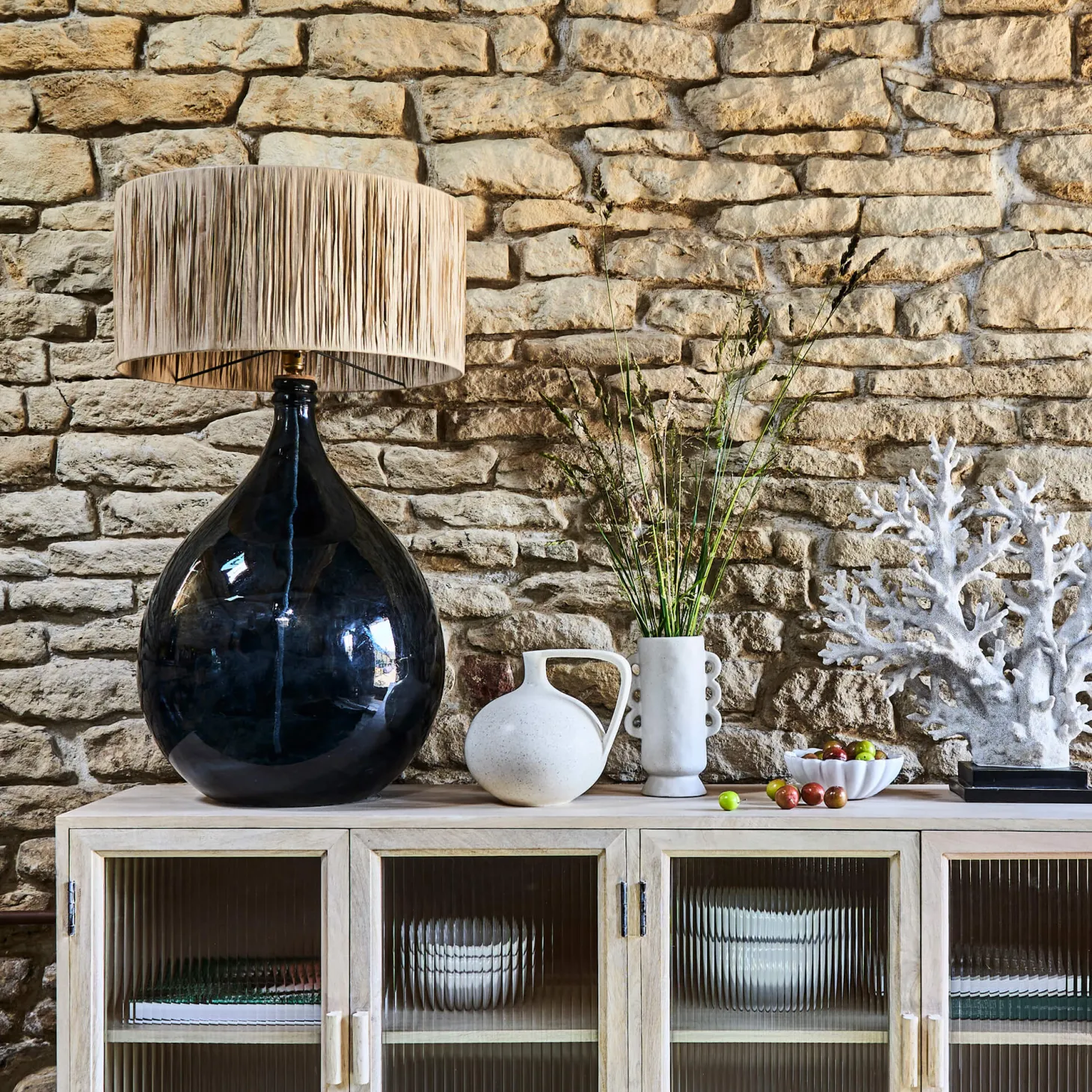 Extra Large Round Blue Glass Lamp