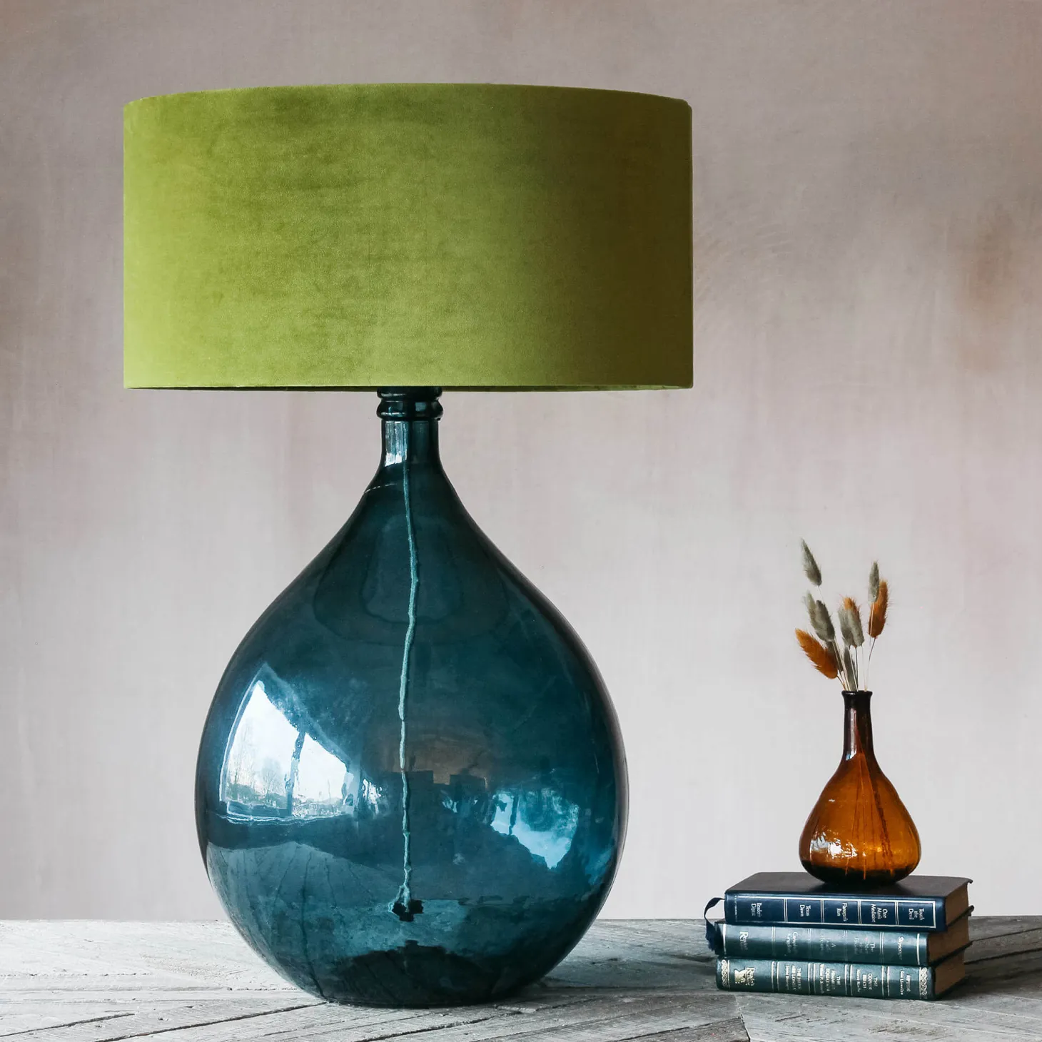 Extra Large Round Blue Glass Lamp