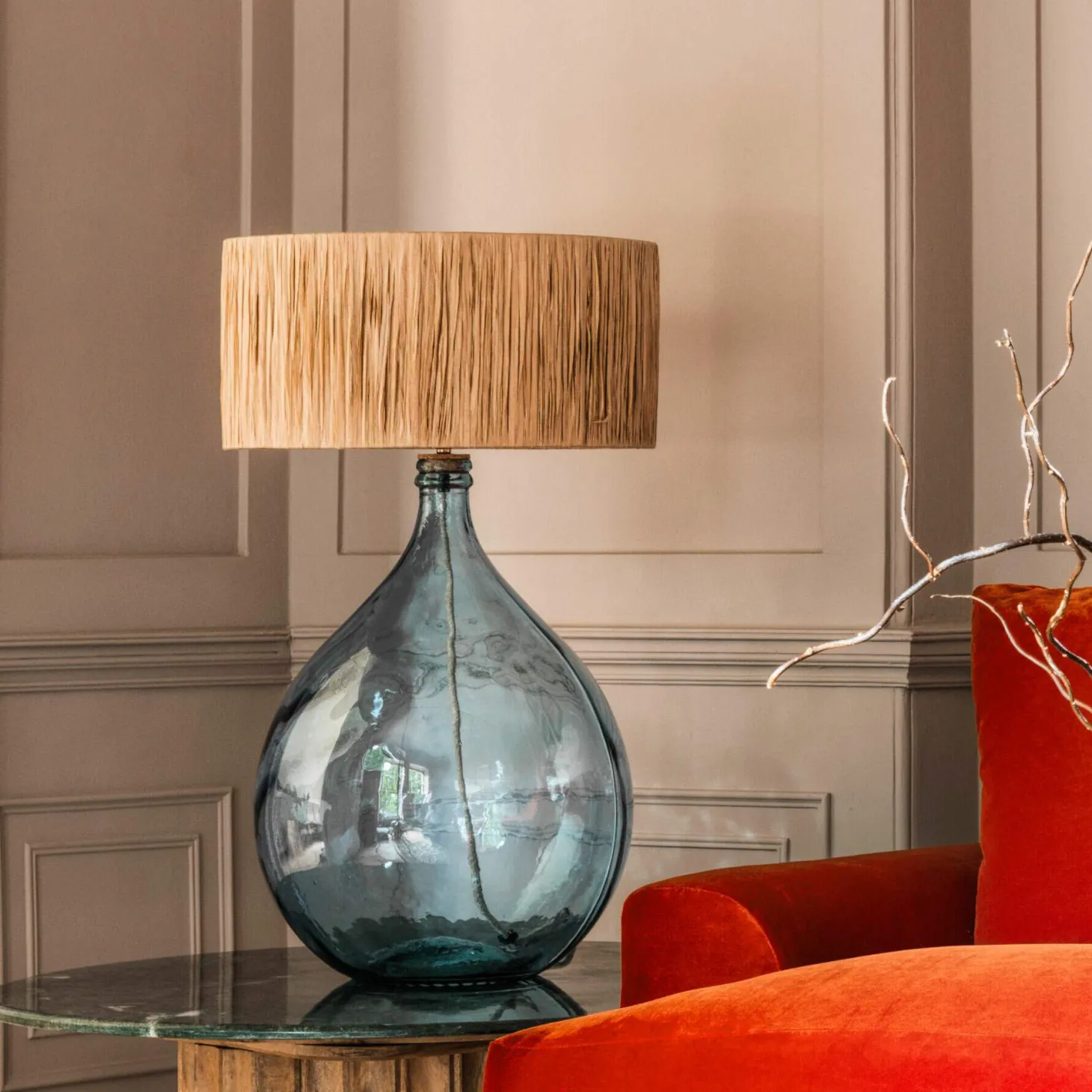 Extra Large Round Light Blue Glass Lamp