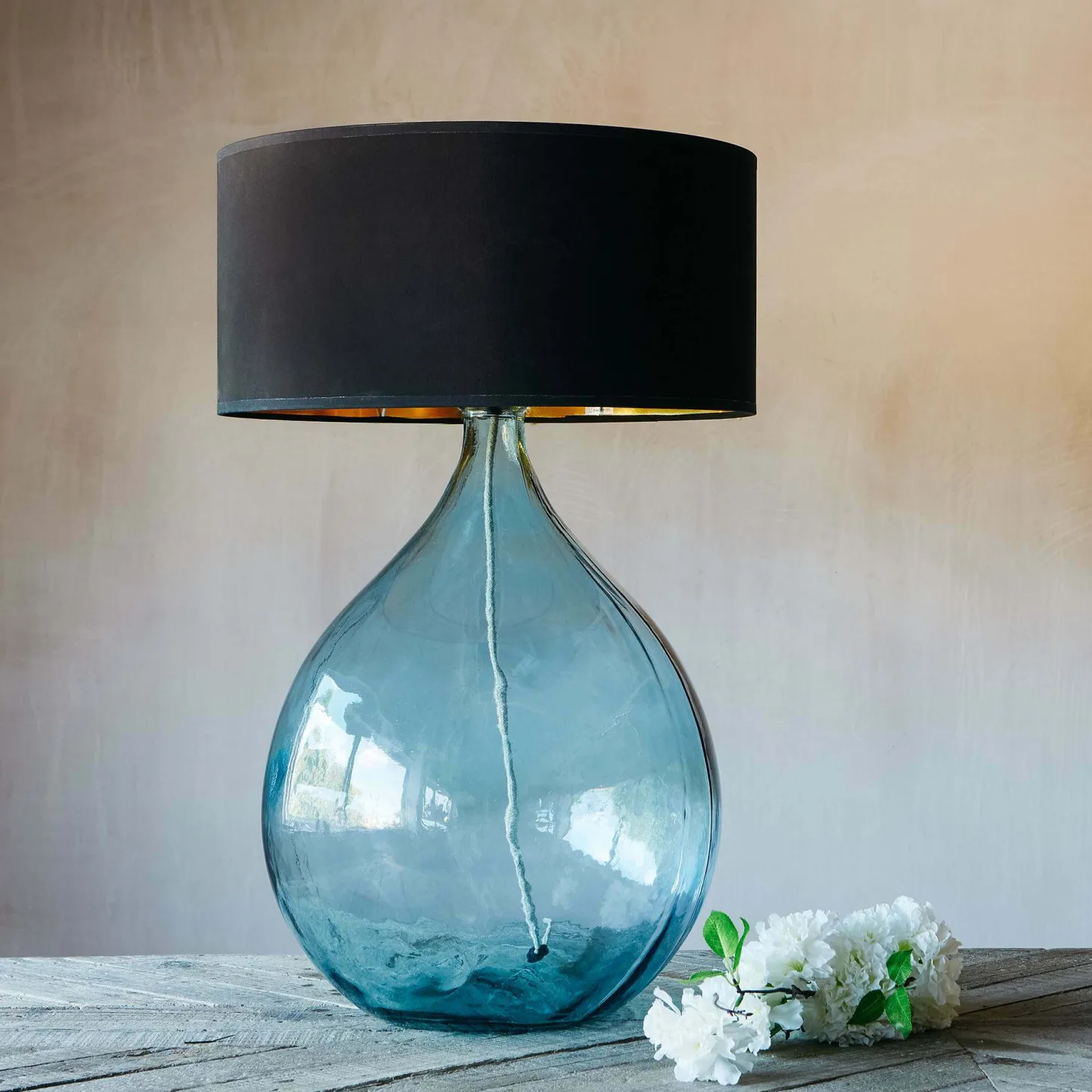 Extra Large Round Light Blue Glass Lamp