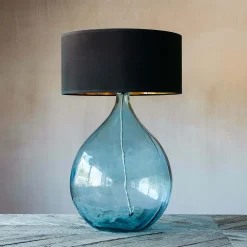 Extra Large Round Light Blue Glass Lamp