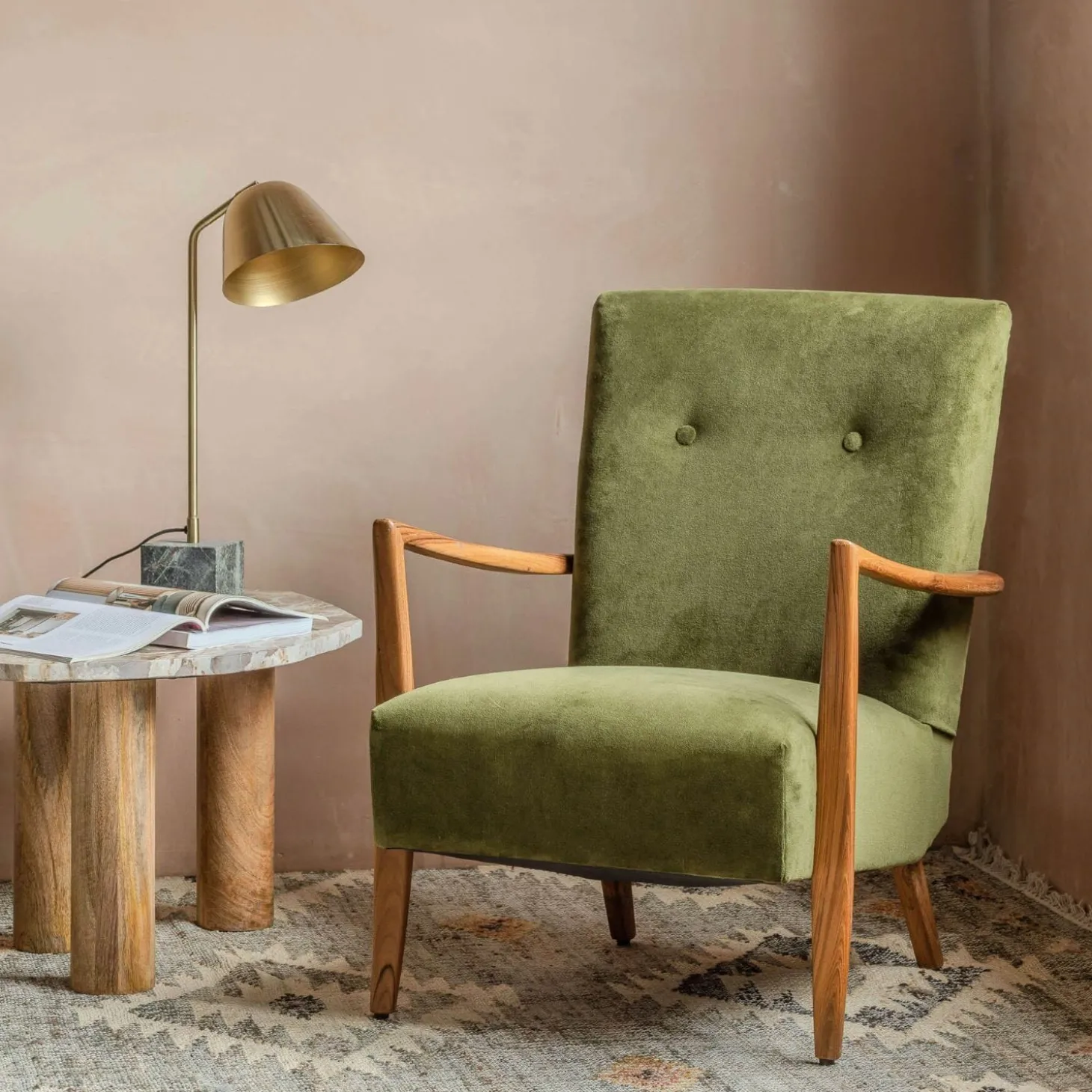 Fitzroy Olive Green Velvet Armchair