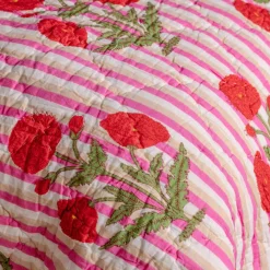 Floral and Pink Stripe Reversible King Size Quilt