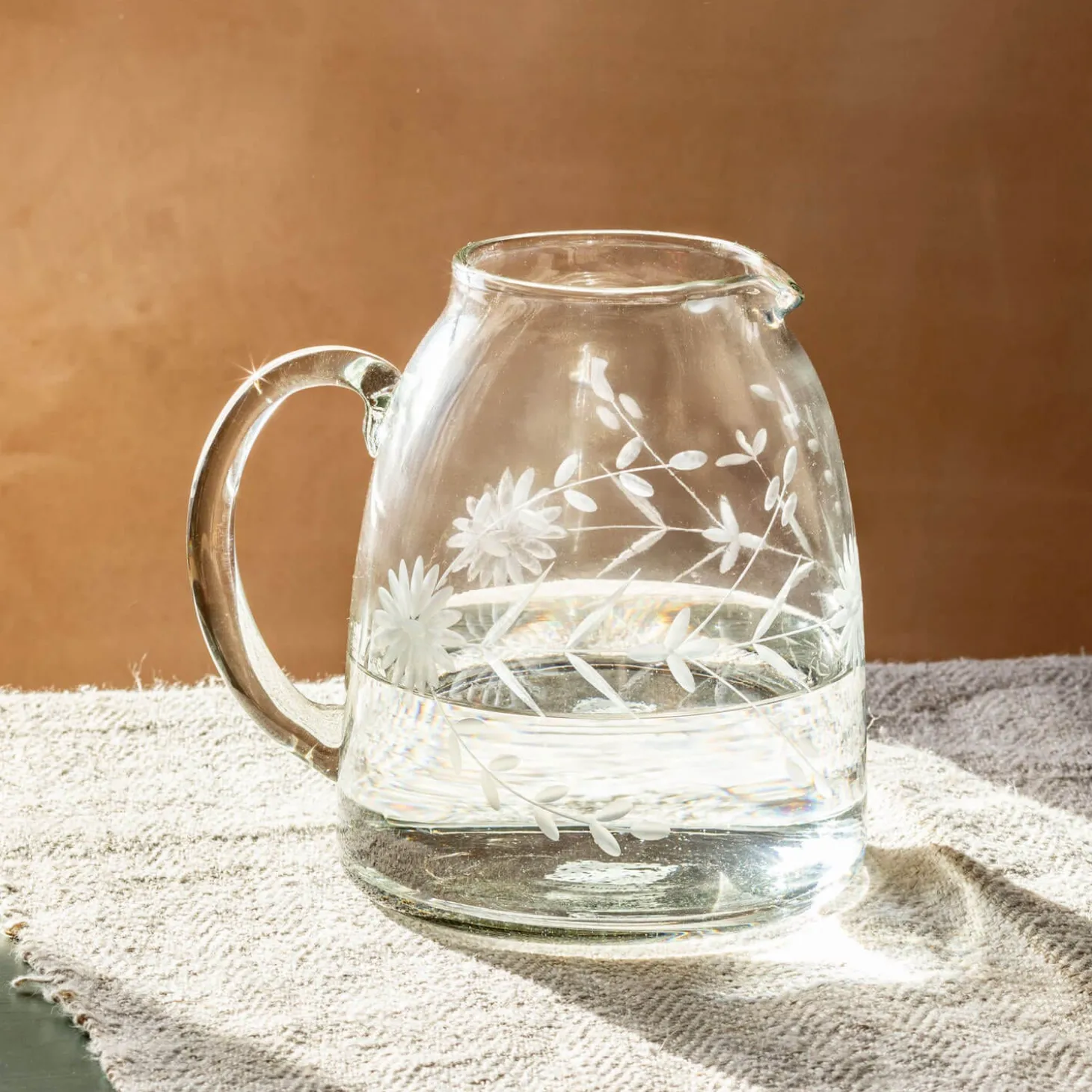 Floral Etched Glass Jug