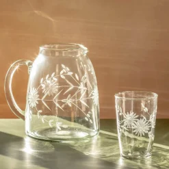 Floral Etched Glass Jug