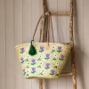 Flower Embroidered Basket Tote Bag