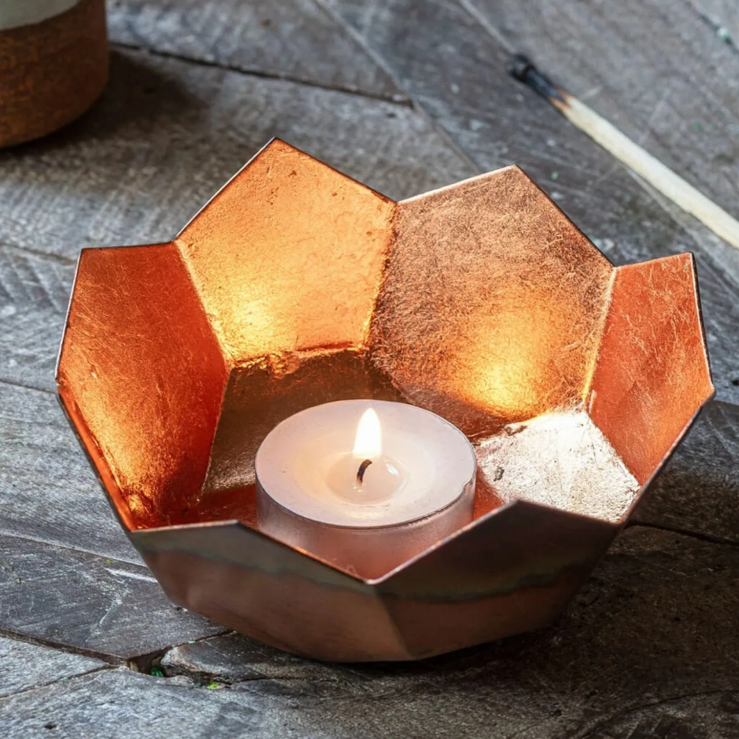 Gold and Copper Lotus Tea Light Holder