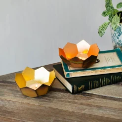 Gold and Copper Lotus Tea Light Holder