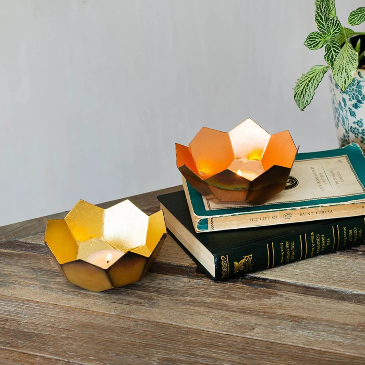 Gold and Copper Lotus Tea Light Holder