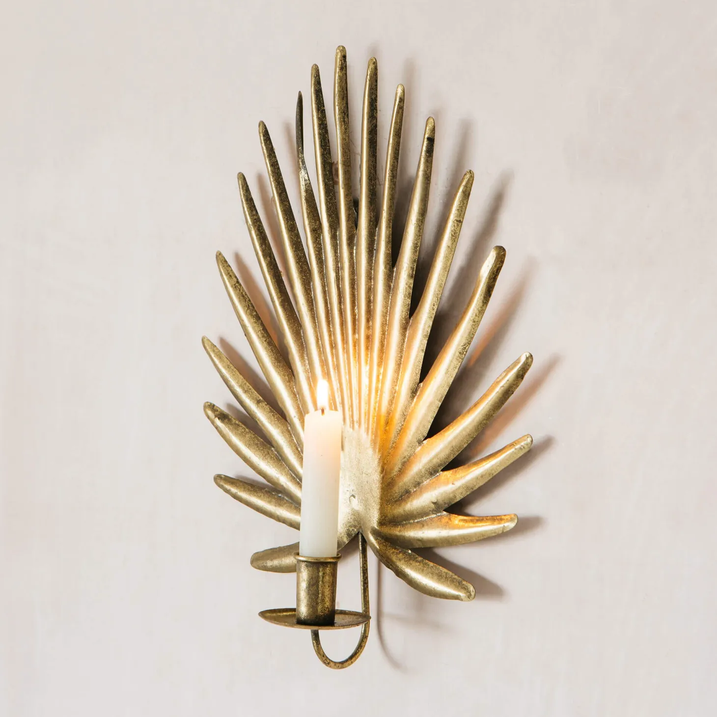 Gold Palm Candle Holder Wall Sconce