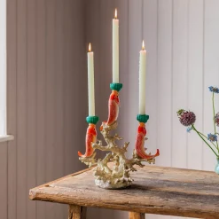 Goldfish on Coral Ceramic Candleabra