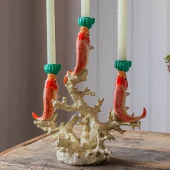 Goldfish on Coral Ceramic Candleabra