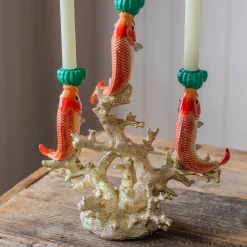 Goldfish on Coral Ceramic Candleabra