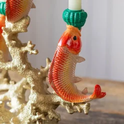 Goldfish on Coral Ceramic Candleabra