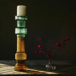 Green and Brown Glass Candle Holder