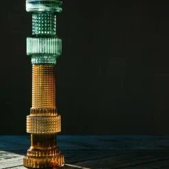 Green and Brown Glass Candle Holder