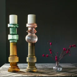 Green and Brown Glass Candle Holder