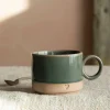 Green and Brown Stoneware Mug with Heart Detail