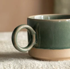 Green and Brown Stoneware Mug with Heart Detail