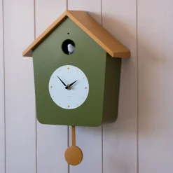 Green and Ochre Cuckoo House Wall Clock