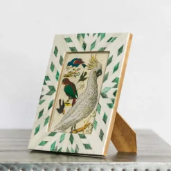 Green and White Aztec Bone Frame