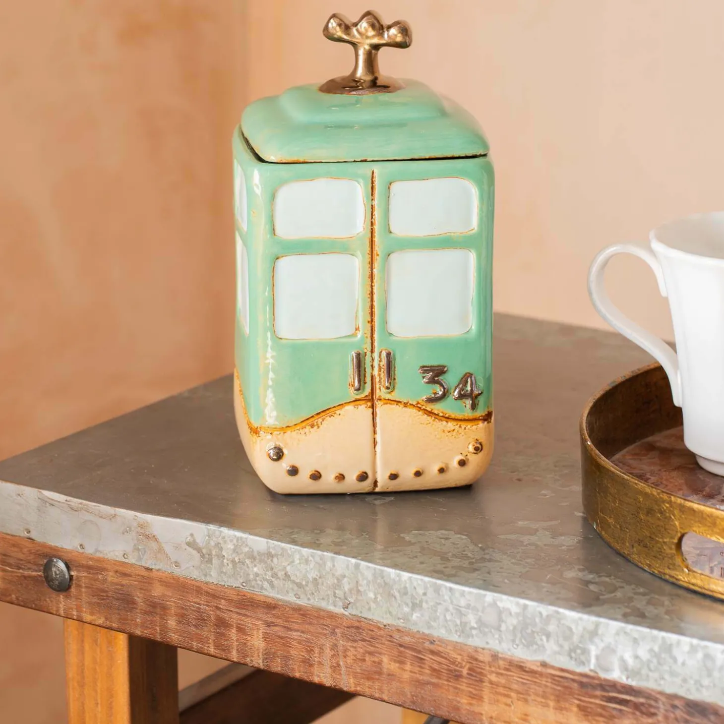 Green Cable Car Cookie Jar