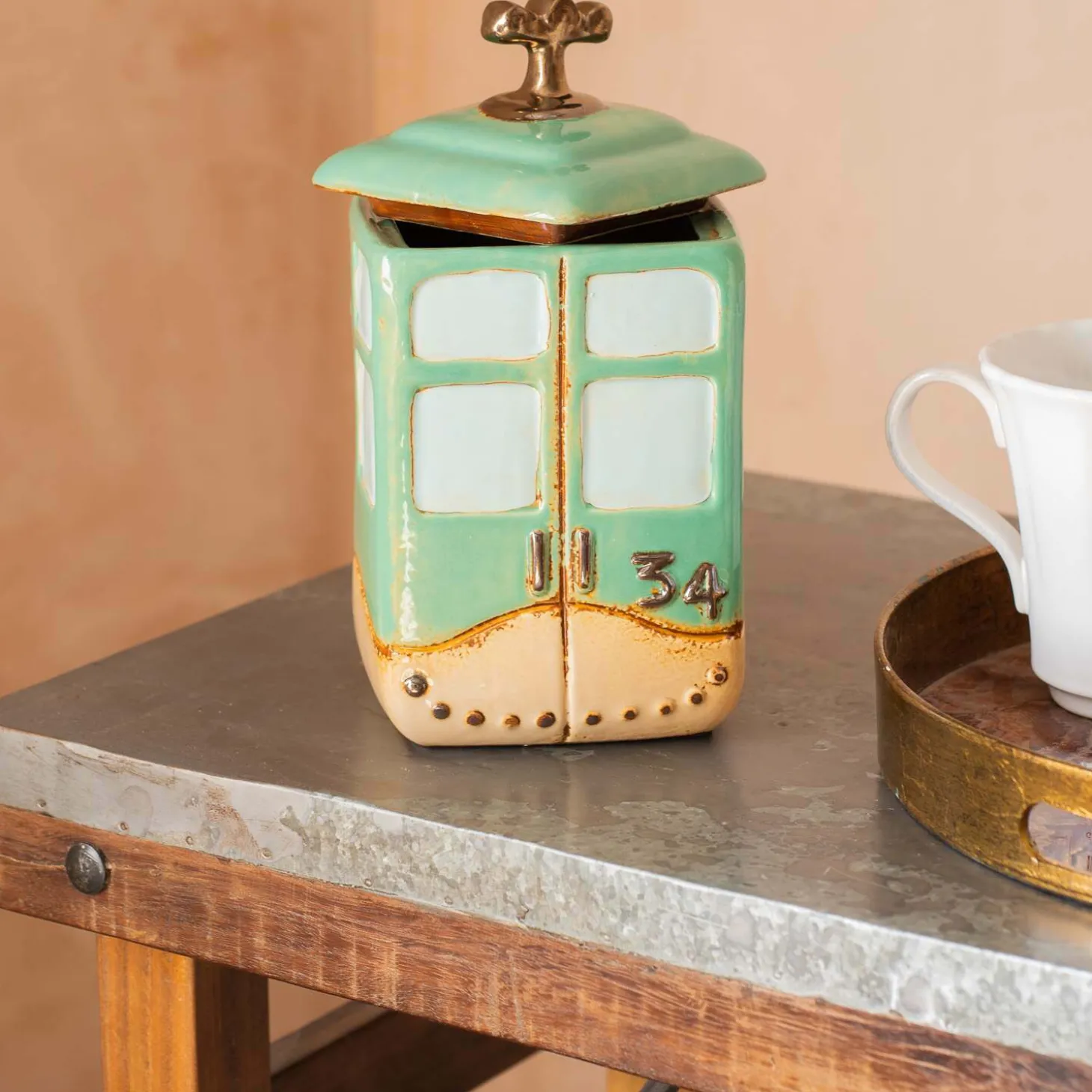 Green Cable Car Cookie Jar